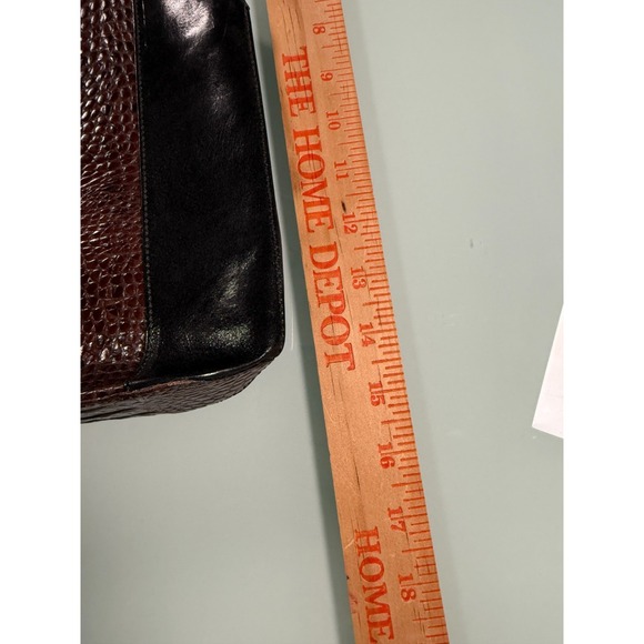 BRAHMIN Black & Burg Croc Embossed leather Trapezoid Shape Top handle Satchel - Picture 8 of 10